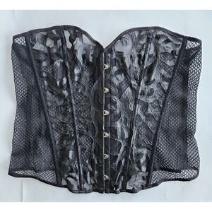 Black Corset Fishnet Faux Leather Lace Up Seductive Sz 3XL Goth